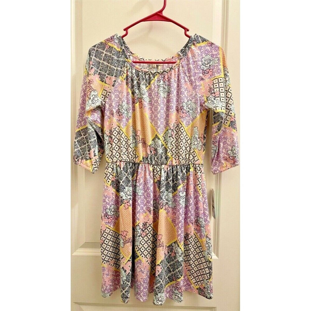 NWT COPPER KEY GIRLS SPRING MULTICOLOR DIAMOND PRINT DRESS SIZE L LARGE